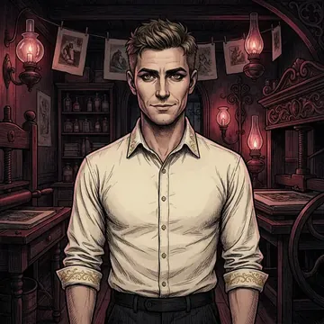 Portrait of Emrys Poyntz, an AI character