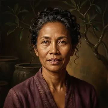 Retrato de Hapsari Jaya, um personagem de AI