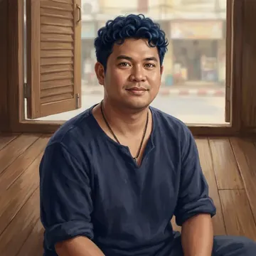 Bir AI karakteri olan Naing Khamvong portresi