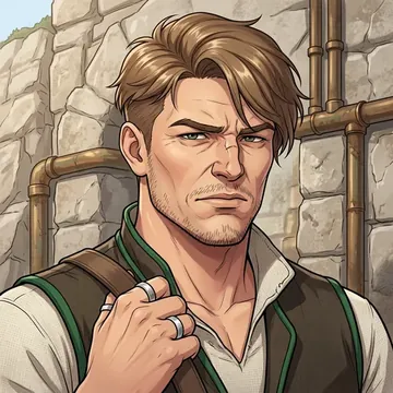 Portrait of Navarr Grimstave, an AI character